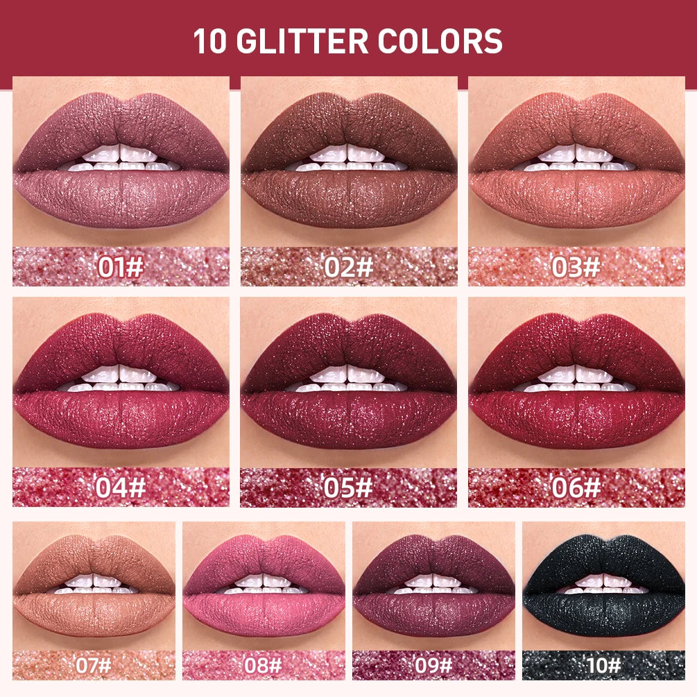QIBEST Waterproof Diamond Shimmer Glitter Lipgloss Matte