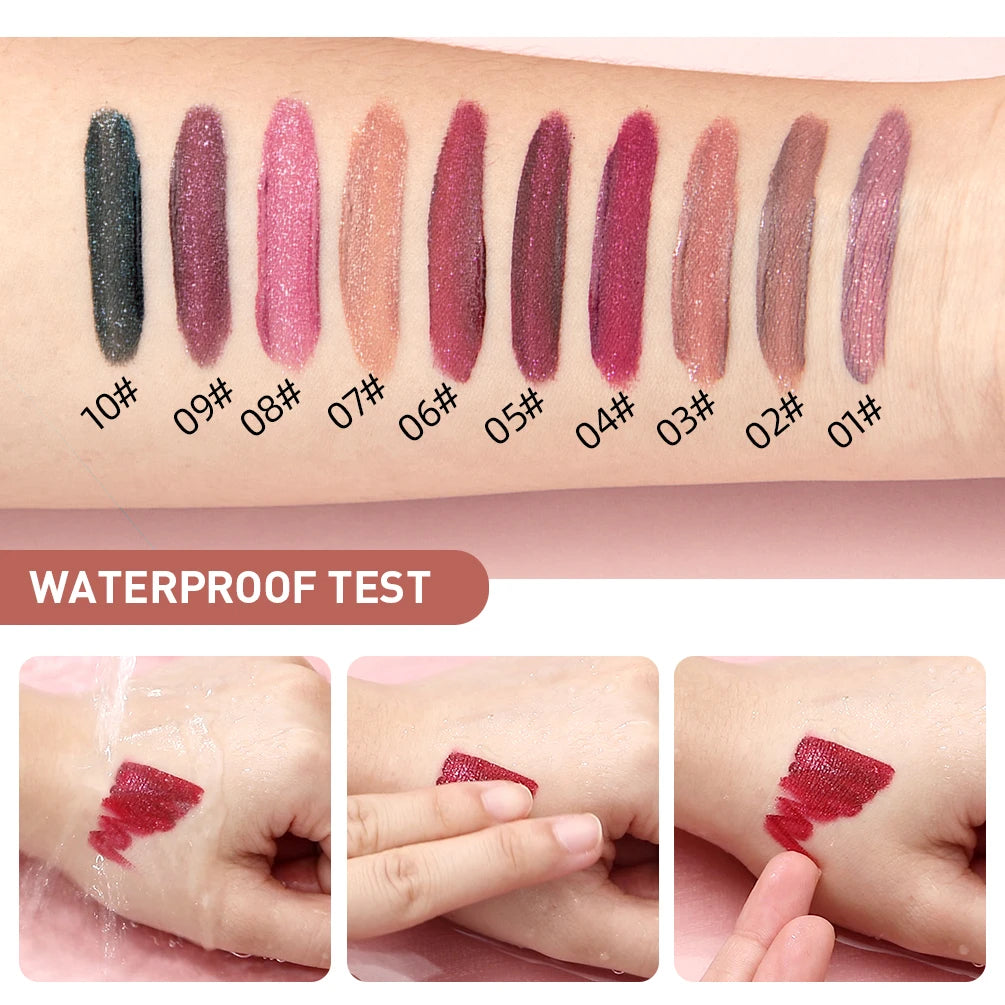 QIBEST Waterproof Diamond Shimmer Glitter Lipgloss Matte