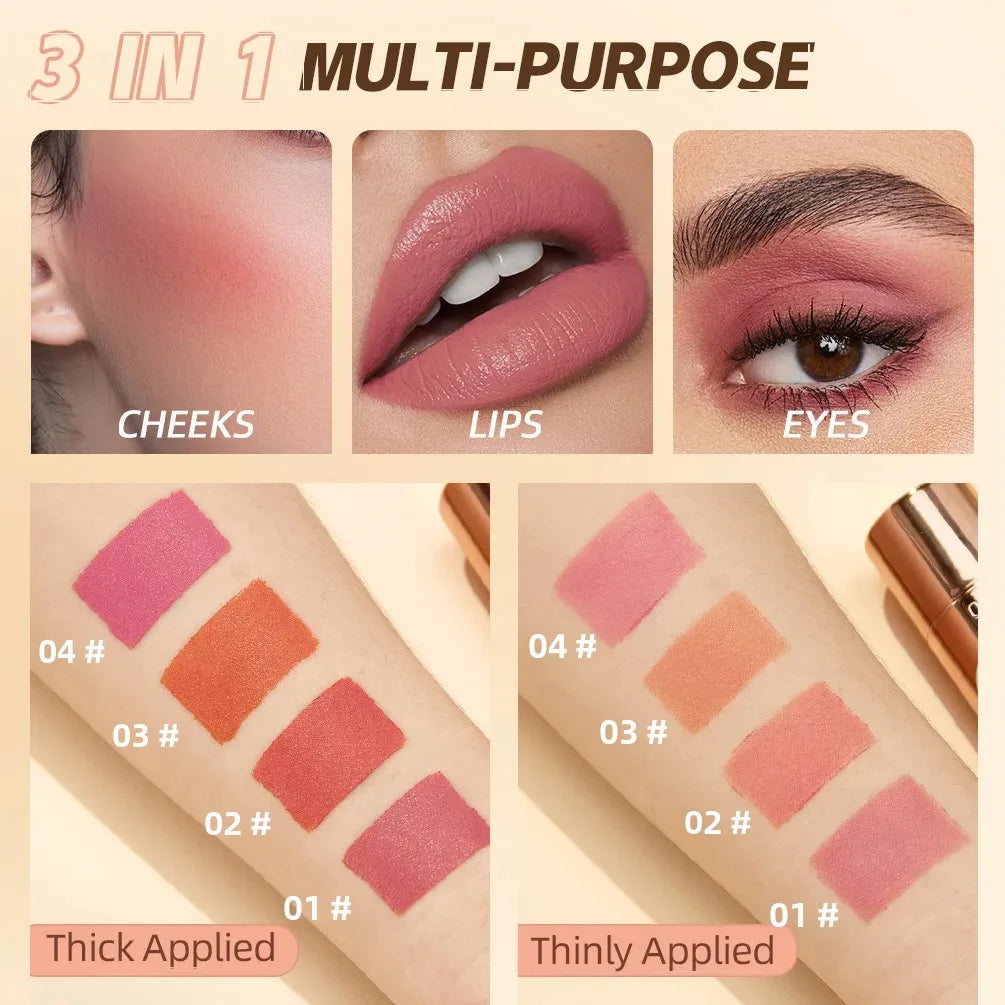 6 Colors Cream Blush Stick Waterproof Long Lasting Cheek Lip Eye Makeup Blendable