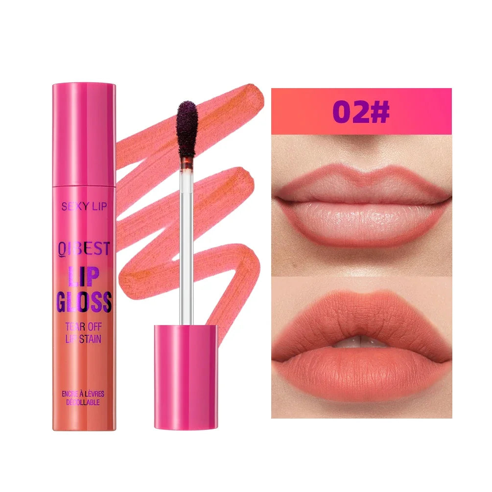 QIBEST Peel-off Lipgloss Matte Natural Mist Lip Tinted Waterproof Long Lasting Lipstick Makeup Tear Contour Lip Stain Cosmetics