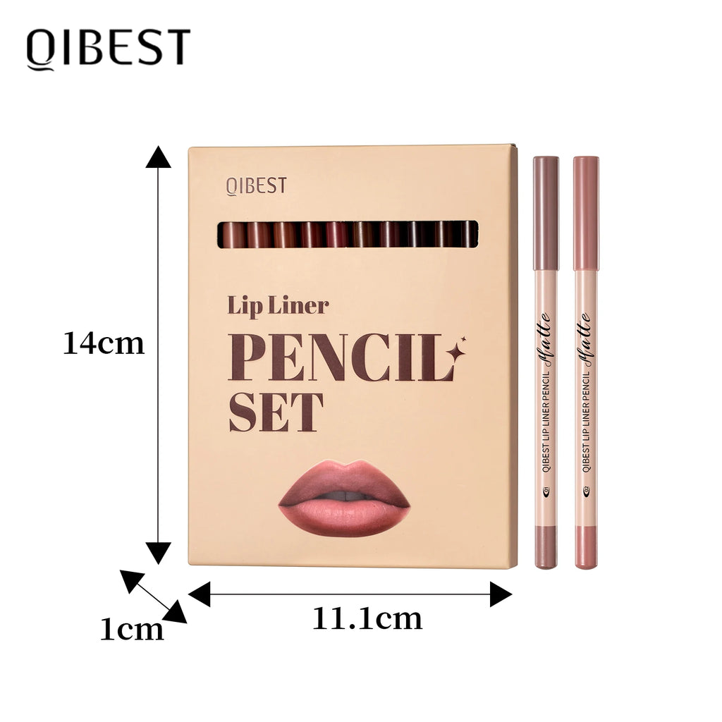 QIBEST 12 Colors Matte Lipstick Lipliner Pen Makeup Sets Waterproof