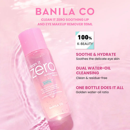 BANILA CO Clean it Zero Soothing Lip&Eye Makeup Remover 99ml,Deep Cleansing,Gentle Non-Irritating,Korean Cosmetic,Korean Makeup