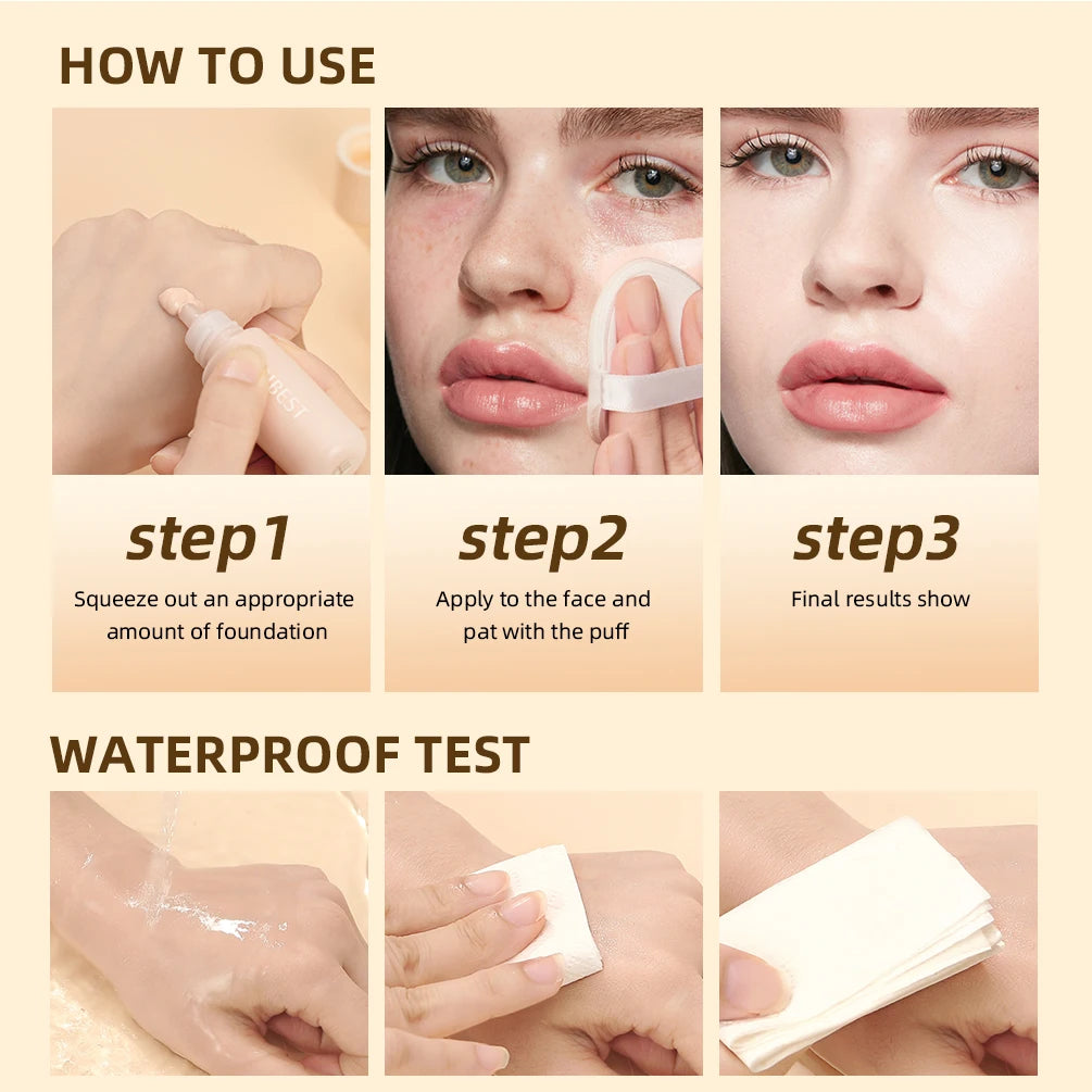 QIBEST Liquid Foundation High Coverage Waterproof Face Concealer Base Cream