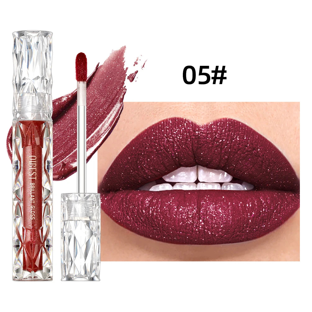 QIBEST Waterproof Diamond Shimmer Glitter Lipgloss Matte