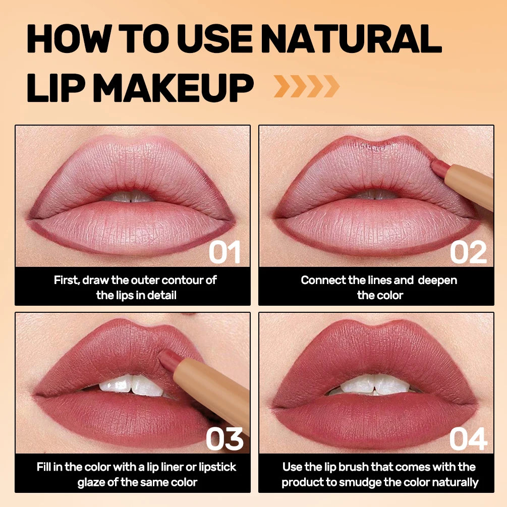 QIBEST Double Ended Lip Liner&Brush Pen 2 In 1 Stick Mist Matte Contour Tint Lipstick Pencil