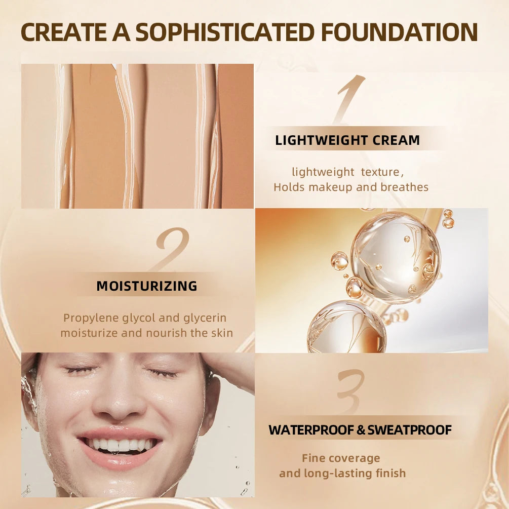 QIBEST Liquid Foundation High Coverage Waterproof Face Concealer Base Cream