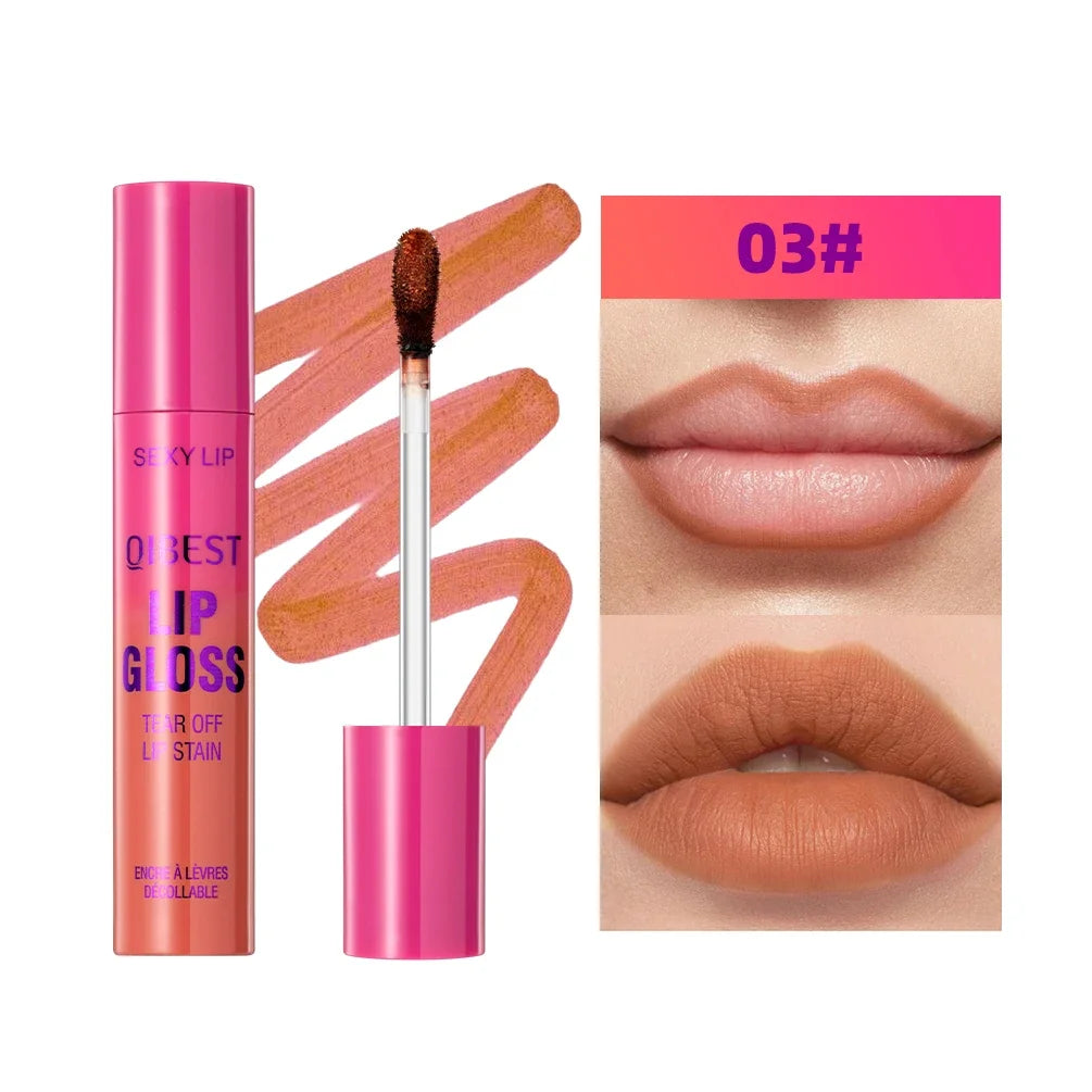 QIBEST Peel-off Lipgloss Matte Natural Mist Lip Tinted Waterproof Long Lasting Lipstick Makeup Tear Contour Lip Stain Cosmetics
