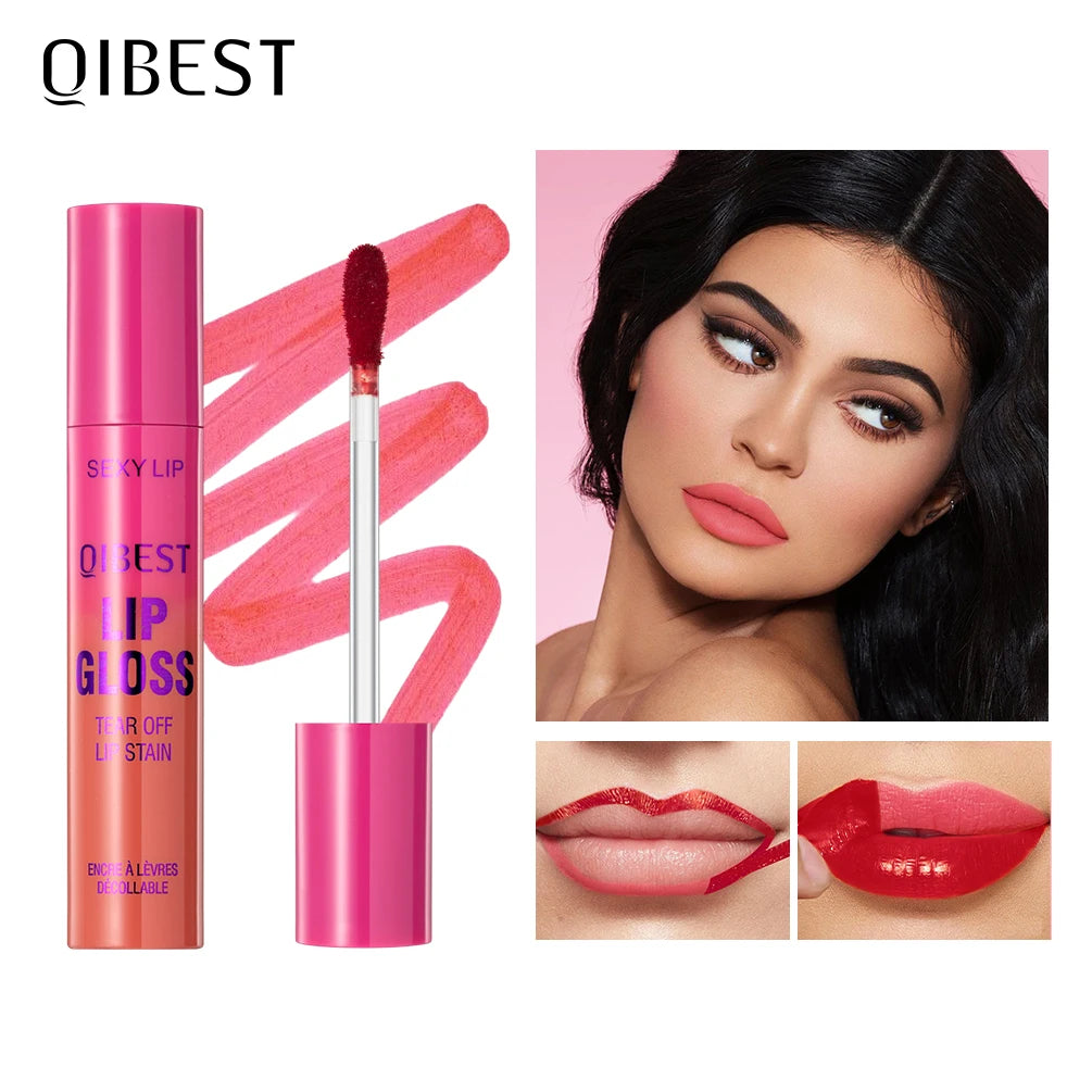 QIBEST Peel-off Lipgloss Matte Natural Mist Lip Tinted Waterproof Long Lasting Lipstick Makeup Tear Contour Lip Stain Cosmetics