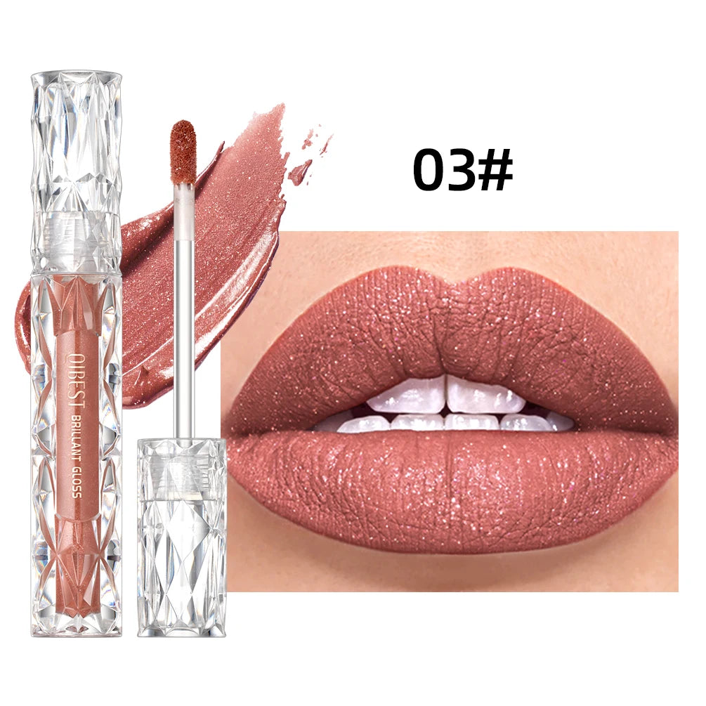 QIBEST Waterproof Diamond Shimmer Glitter Lipgloss Matte