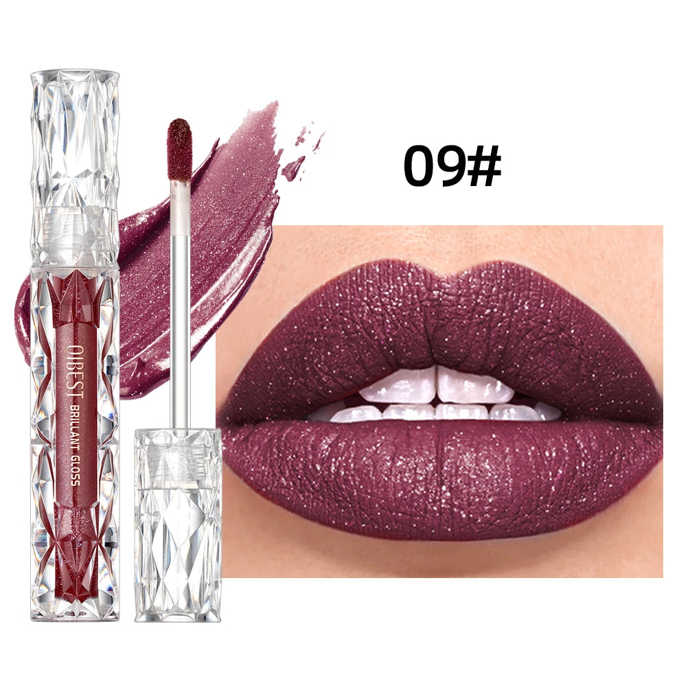 QIBEST Waterproof Diamond Shimmer Glitter Lipgloss Matte