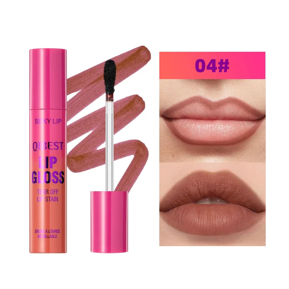 QIBEST Peel-off Lipgloss Matte Natural Mist Lip Tinted Waterproof Long Lasting Lipstick Makeup Tear Contour Lip Stain Cosmetics