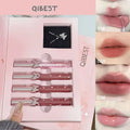 QIBEST New Feather Butterfly Soft Color Lip Makeup Kit Include 3*Matte Liquid Lipstick And 1*Lip Oil Cosmetics Set With Necklace