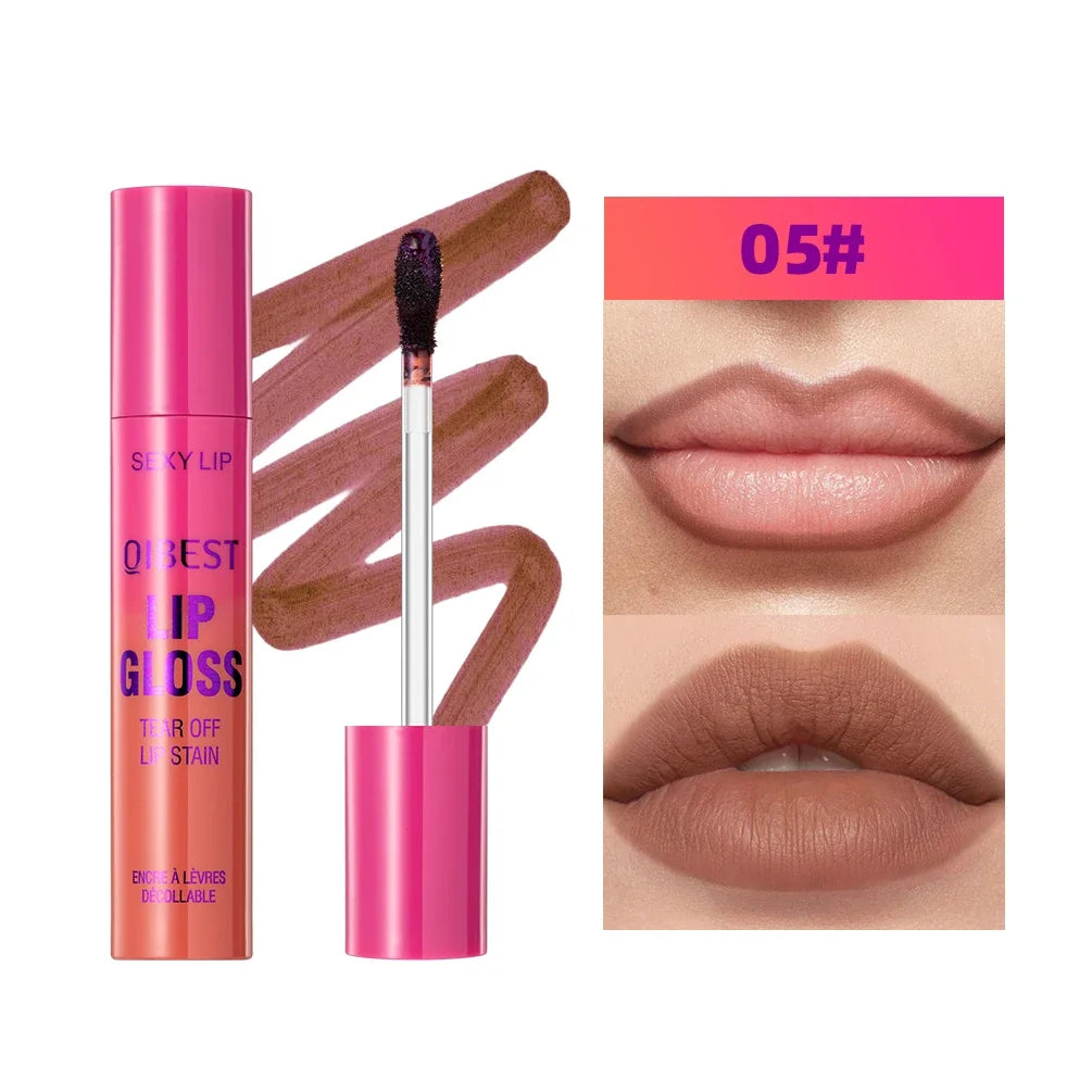 QIBEST Peel-off Lipgloss Matte Natural Mist Lip Tinted Waterproof Long Lasting Lipstick Makeup Tear Contour Lip Stain Cosmetics