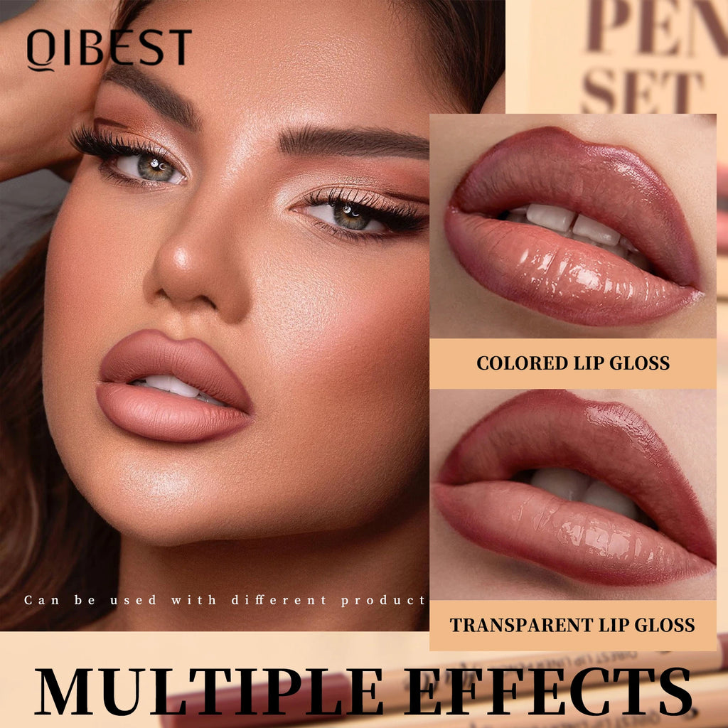 QIBEST 12 Colors Matte Lipstick Lipliner Pen Makeup Sets Waterproof