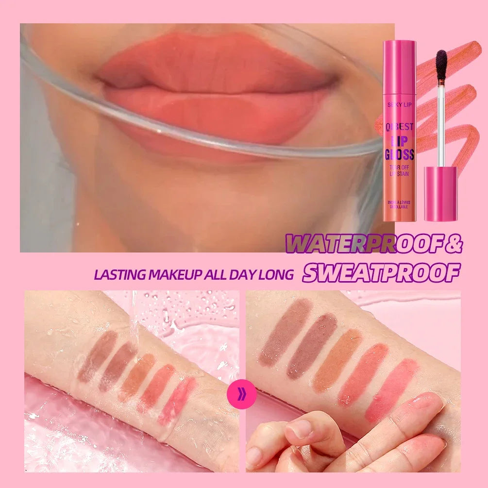 QIBEST Peel-off Lipgloss Matte Natural Mist Lip Tinted Waterproof Long Lasting Lipstick Makeup Tear Contour Lip Stain Cosmetics