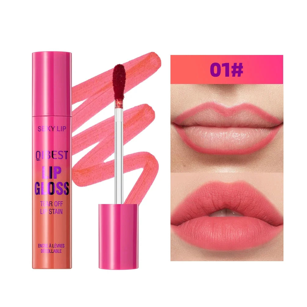 QIBEST Peel-off Lipgloss Matte Natural Mist Lip Tinted Waterproof Long Lasting Lipstick Makeup Tear Contour Lip Stain Cosmetics