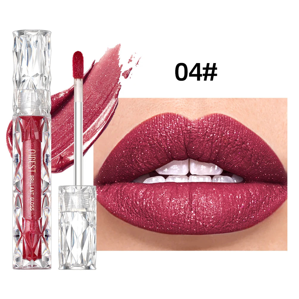 QIBEST Waterproof Diamond Shimmer Glitter Lipgloss Matte