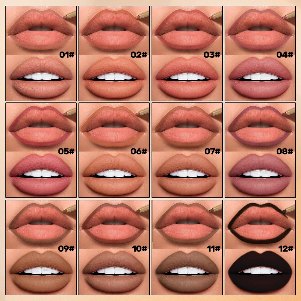 QIBEST Double Ended Lip Liner&Brush Pen 2 In 1 Stick Mist Matte Contour Tint Lipstick Pencil
