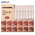 QIBEST 12 Colors Matte Lipstick Lipliner Pen Makeup Sets Waterproof