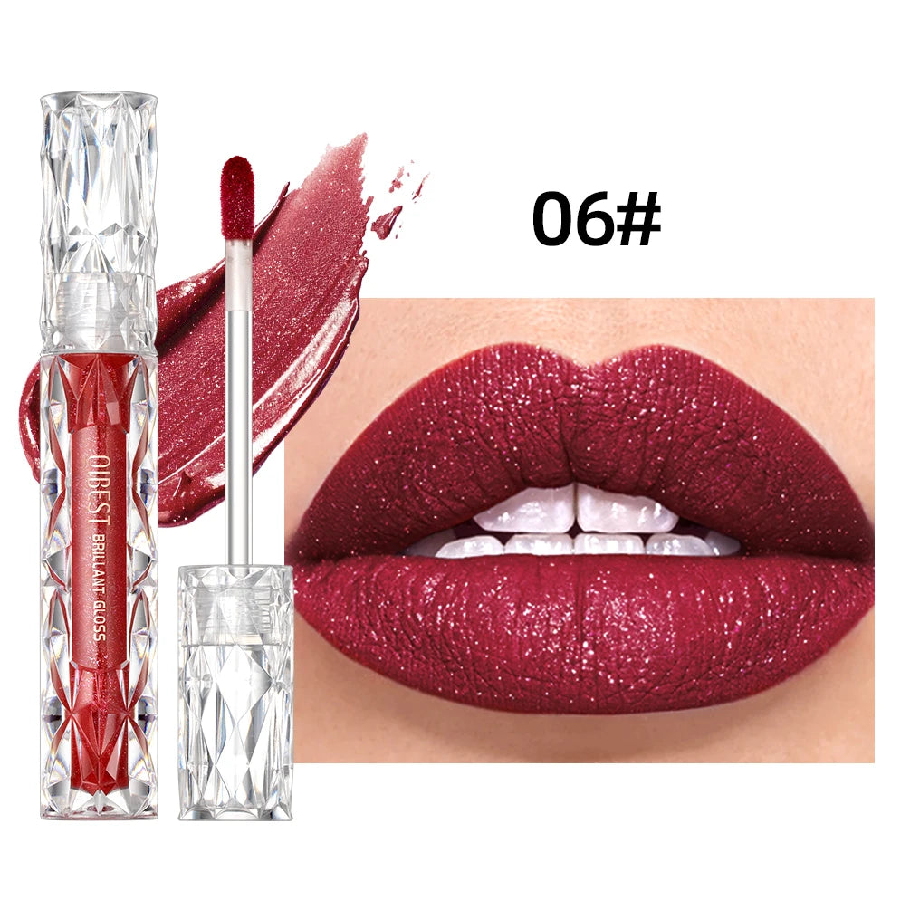 QIBEST Waterproof Diamond Shimmer Glitter Lipgloss Matte