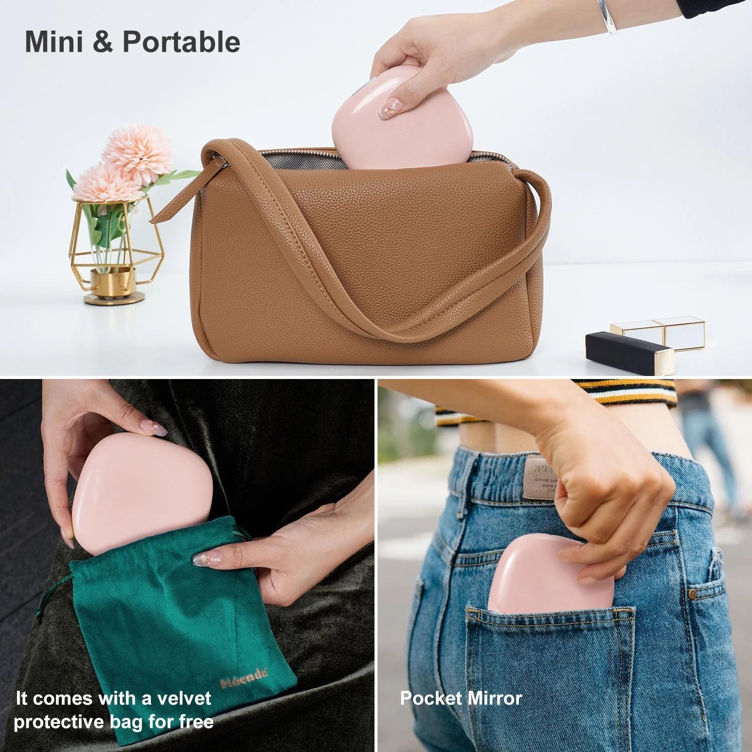 Miroir LED de poche carré