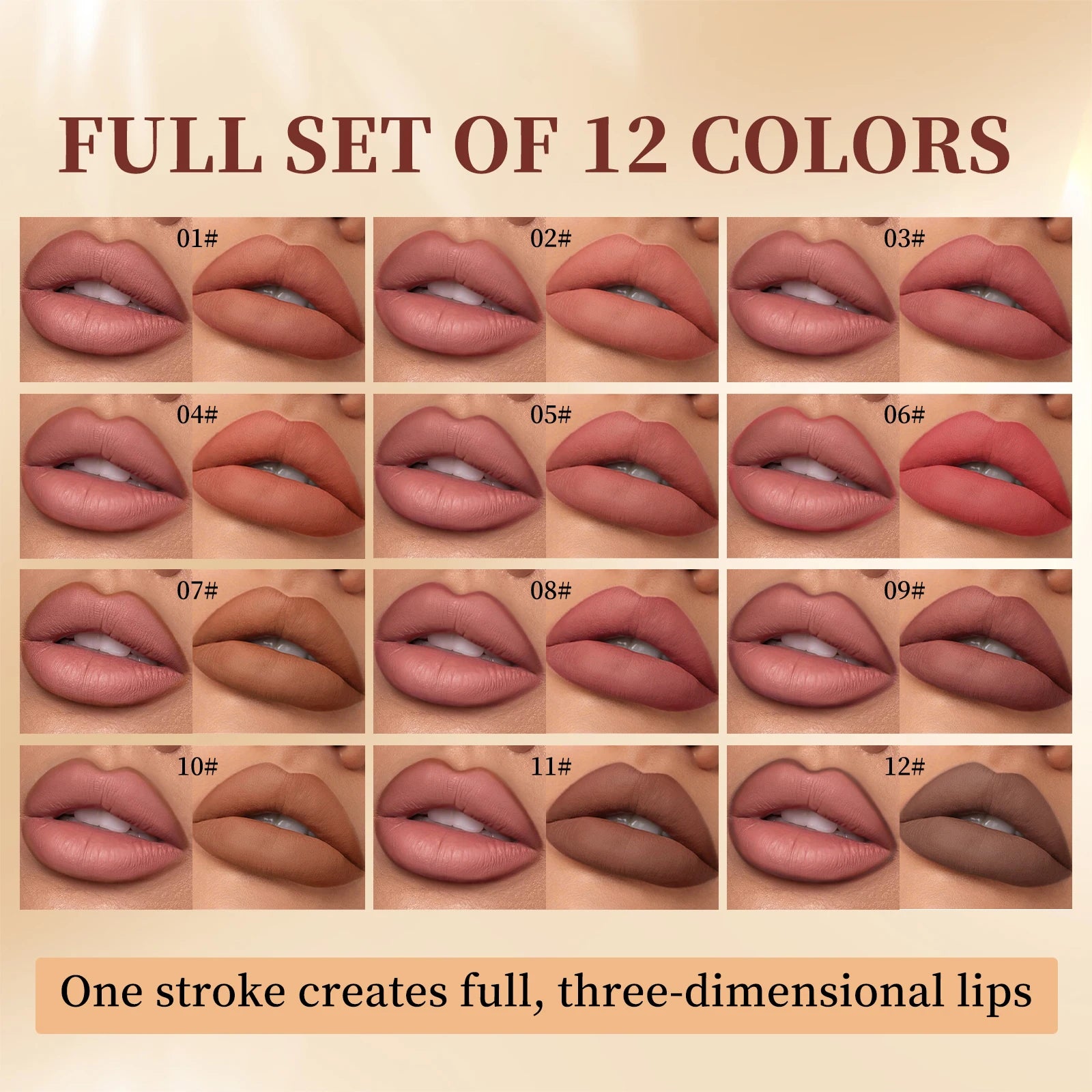 QIBEST 12 Colors Matte Lipstick Lipliner Pen Makeup Sets Waterproof